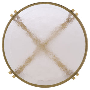 Safavieh Levitt Cast Glass Top Accent Table - Elegant Brass Finish & Unique Design For Sophisticated Decor Brass ,Clear Metal ,Cast Glass Sfv7916a