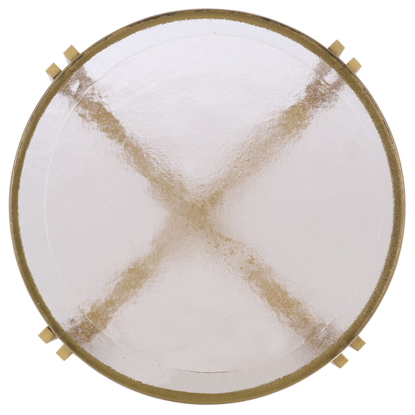 Safavieh Levitt Cast Glass Top Accent Table - Elegant Brass Finish & Unique Design For Sophisticated Decor Brass ,Clear Metal ,Cast Glass Sfv7916a