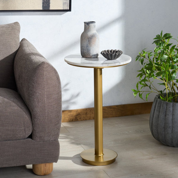 Safavieh Branxton Marble Top Accent Table - Elegant Brass & White Design For Stylish Home Decor & Versatility Brass ,White Metal ,Marble Sfv7917a