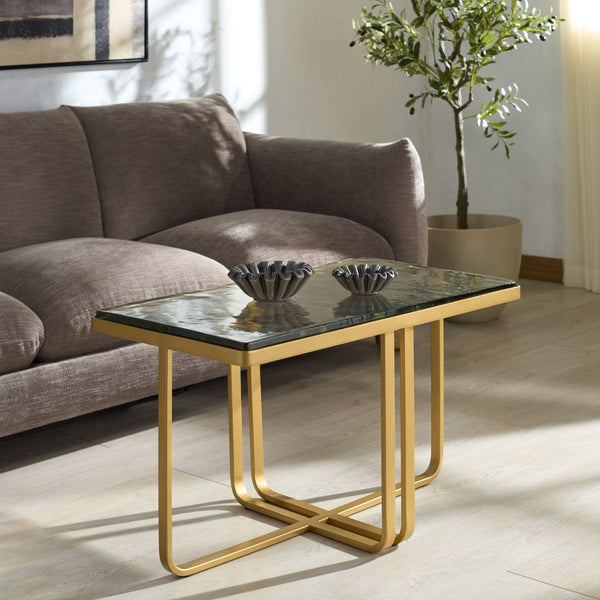 Safavieh Dominic Cast Glass Top Coffee Table - Elegant Brass & Stainless Steel Design For Modern Interiors Brass ,Clear Metal ,Cast Glass Sfv7918a-2bx