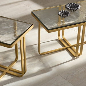 Safavieh Dominic Cast Glass Top Coffee Table - Elegant Brass & Stainless Steel Design For Modern Interiors Brass ,Clear Metal ,Cast Glass Sfv7918a-2bx