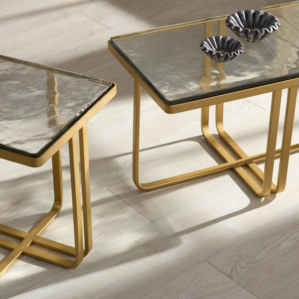 Safavieh Dominic Cast Glass Top Coffee Table - Elegant Brass & Stainless Steel Design For Modern Interiors Brass ,Clear Metal ,Cast Glass Sfv7918a-2bx