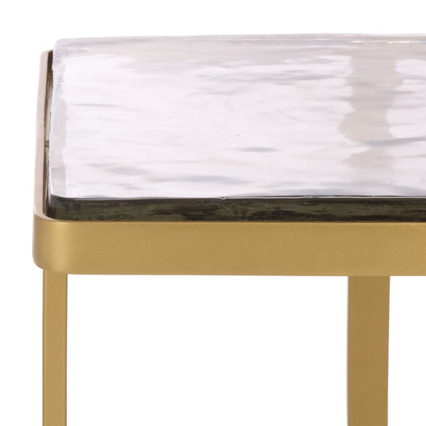 Safavieh Dominic Cast Glass Top Accent Table – Chic Brass & Clear Design For Modern Living Room Elegance Brass ,Clear Metal ,Cast Glass Sfv7919a