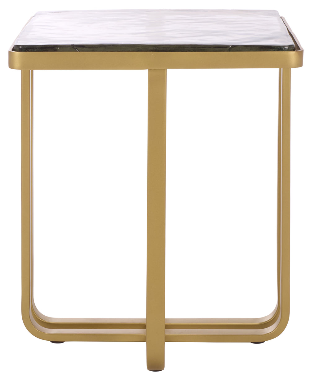 Safavieh Dominic Cast Glass Top Accent Table – Chic Brass & Clear Design For Modern Living Room Elegance Brass ,Clear Metal ,Cast Glass Sfv7919a
