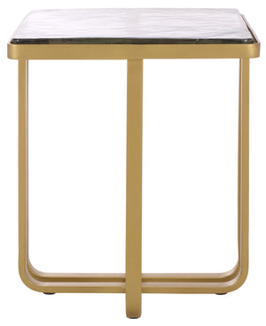 Safavieh Dominic Cast Glass Top Accent Table – Chic Brass & Clear Design For Modern Living Room Elegance Brass ,Clear Metal ,Cast Glass Sfv7919a