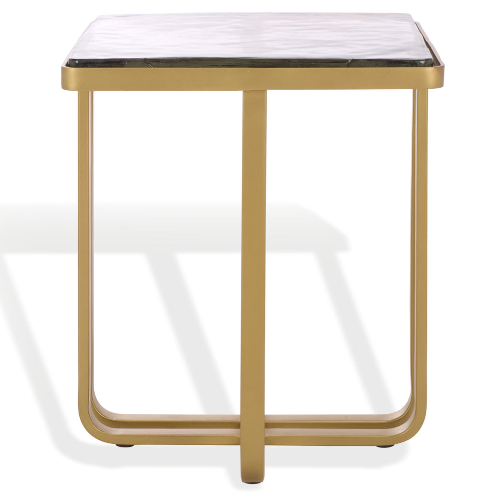Safavieh Dominic Cast Glass Top Accent Table – Chic Brass & Clear Design For Modern Living Room Elegance Brass ,Clear Metal ,Cast Glass Sfv7919a