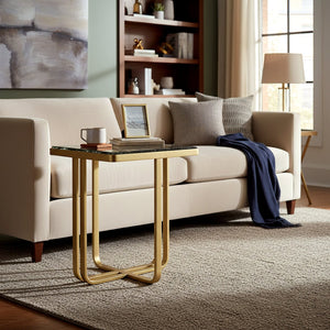 Safavieh DOMINIC Cast Glass Top Accent Table - Elegant Brass Base, Modern Design for Living Room & Bedroom SFV7919A