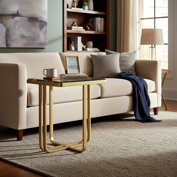 Safavieh DOMINIC Cast Glass Top Accent Table - Elegant Brass Base, Modern Design for Living Room & Bedroom SFV7919A