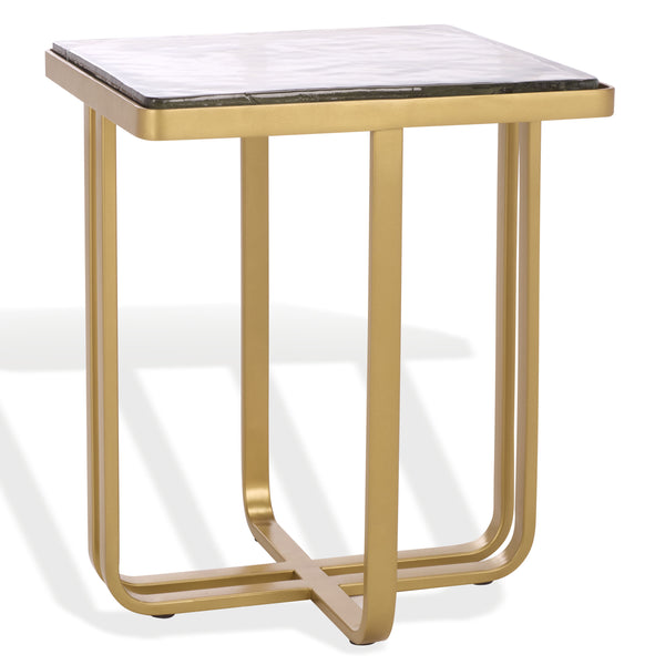 Safavieh Dominic Cast Glass Top Accent Table – Chic Brass & Clear Design For Modern Living Room Elegance Brass ,Clear Metal ,Cast Glass Sfv7919a