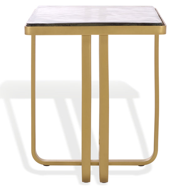 Safavieh Dominic Cast Glass Top Accent Table – Chic Brass & Clear Design For Modern Living Room Elegance Brass ,Clear Metal ,Cast Glass Sfv7919a