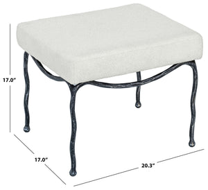 Lacarla Boucle Ottoman With Matte Metal Legs - Plush Ivory Texture, Compact Accent Seat For Living Rooms
