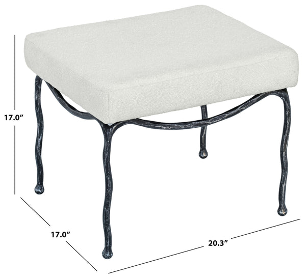 Lacarla Boucle Ottoman With Matte Metal Legs - Plush Ivory Texture, Compact Accent Seat For Living Rooms