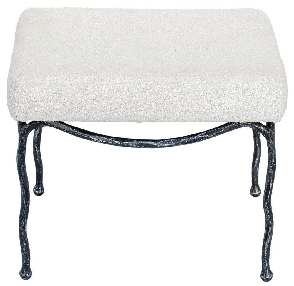 Lacarla Boucle Ottoman With Matte Metal Legs - Plush Ivory Texture, Compact Accent Seat For Living Rooms