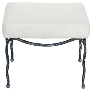 Lacarla Boucle Ottoman With Matte Metal Legs - Plush Ivory Texture, Compact Accent Seat For Living Rooms