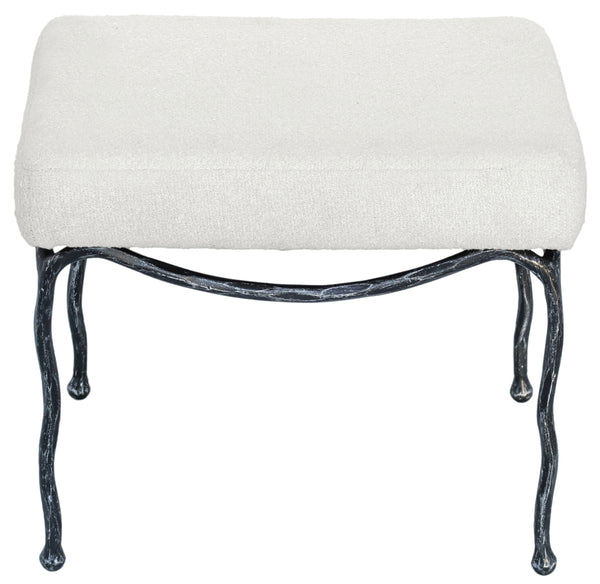Lacarla Boucle Ottoman With Matte Metal Legs - Plush Ivory Texture, Compact Accent Seat For Living Rooms