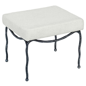 Lacarla Boucle Ottoman With Matte Metal Legs - Plush Ivory Texture, Compact Accent Seat For Living Rooms