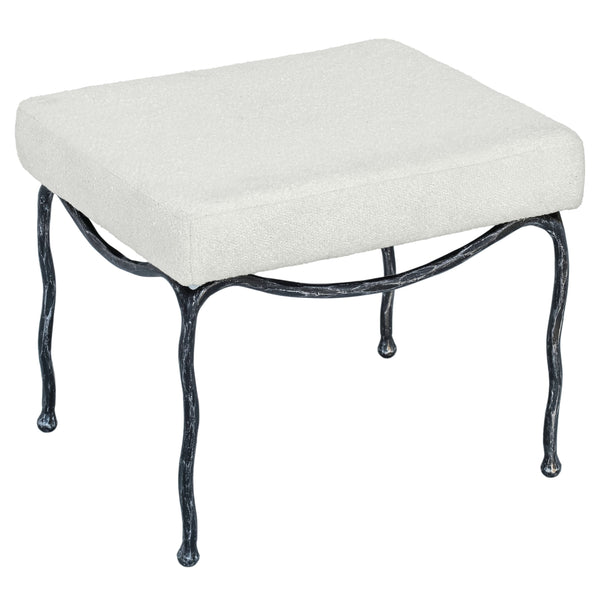 Lacarla Boucle Ottoman With Matte Metal Legs - Plush Ivory Texture, Compact Accent Seat For Living Rooms