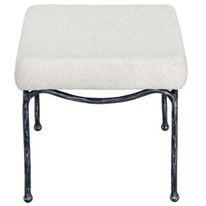 Lacarla Boucle Ottoman With Matte Metal Legs - Plush Ivory Texture, Compact Accent Seat For Living Rooms