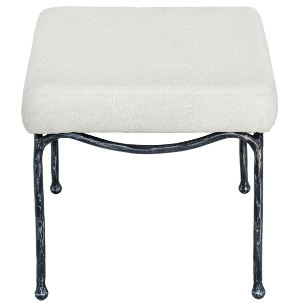 Lacarla Boucle Ottoman With Matte Metal Legs - Plush Ivory Texture, Compact Accent Seat For Living Rooms
