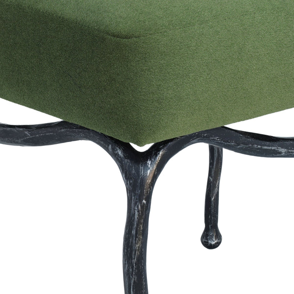 Lacarla Boucle Ottoman With Matte Metal Legs - Plush Ivory Texture, Compact Accent Seat For Living Rooms