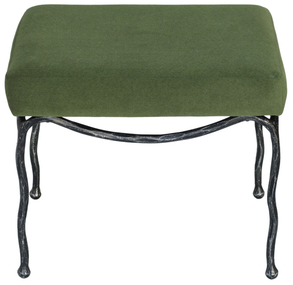 Lacarla Boucle Ottoman With Matte Metal Legs - Plush Ivory Texture, Compact Accent Seat For Living Rooms