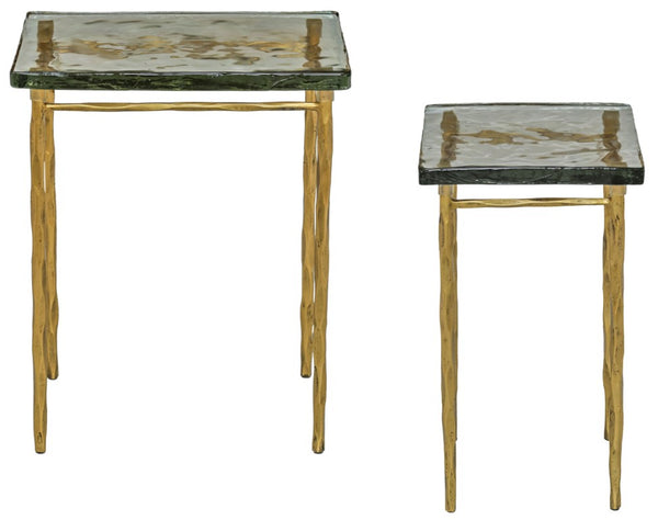 Safavieh Mckenzie Cast Smoked Glass Nesting Tables with Brass Base for Modern Living Rooms SFV7921A