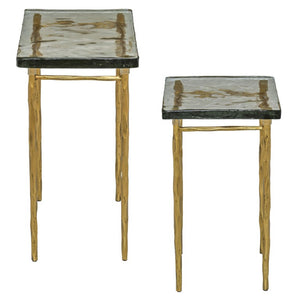 Safavieh Mckenzie Cast Smoked Glass Nesting Tables with Brass Base for Modern Living Rooms SFV7921A