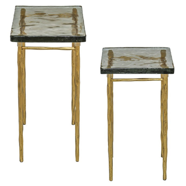 Safavieh Mckenzie Cast Smoked Glass Nesting Tables with Brass Base for Modern Living Rooms SFV7921A