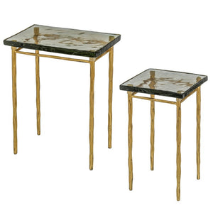 Safavieh Mckenzie Cast Smoked Glass Nesting Tables with Brass Base for Modern Living Rooms SFV7921A