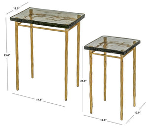 Safavieh Mckenzie Cast Smoked Glass Nesting Tables with Brass Base for Modern Living Rooms SFV7921A