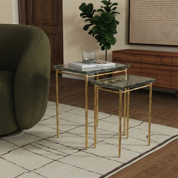 Safavieh Mckenzie Cast Smoked Glass Nesting Tables with Brass Base for Modern Living Rooms SFV7921A