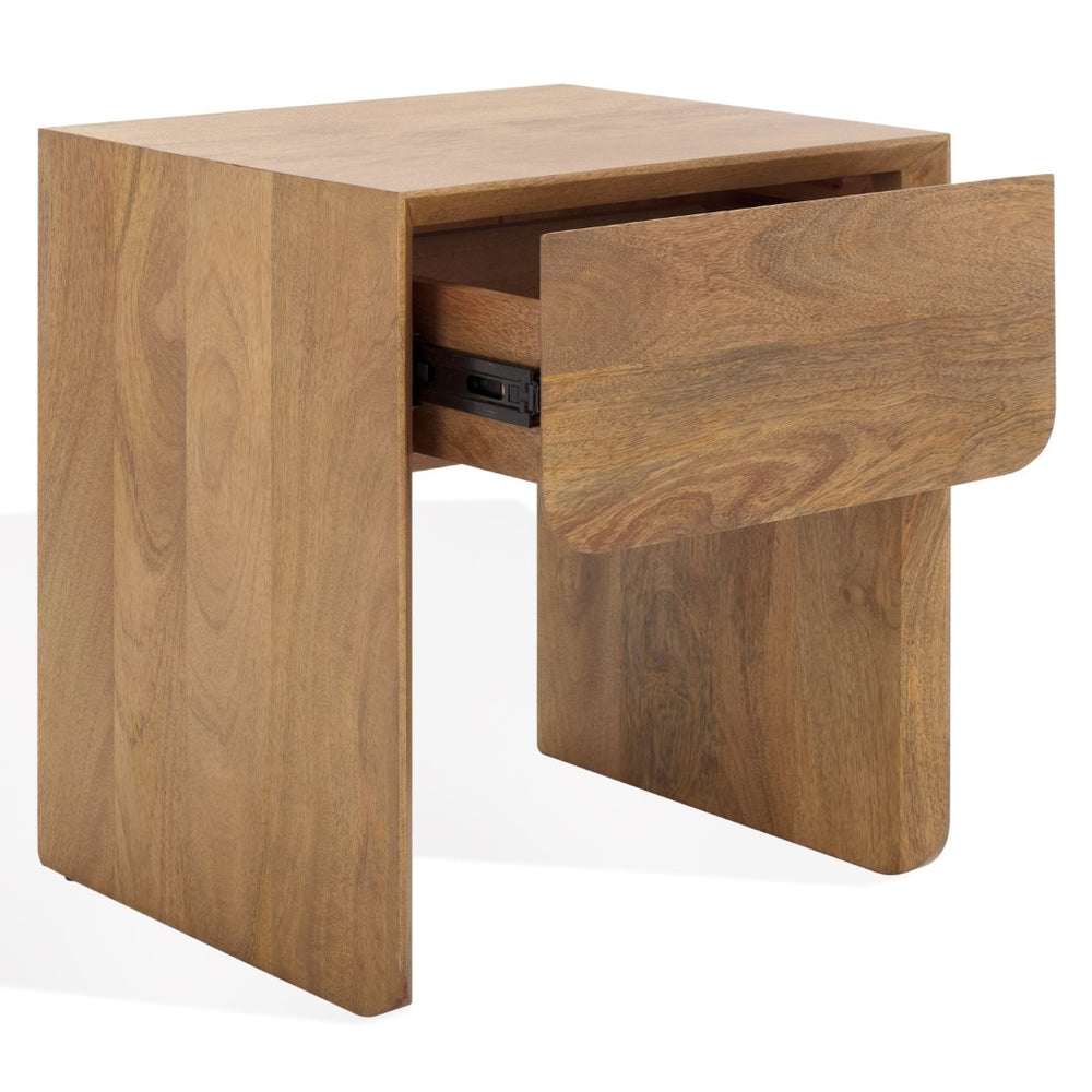 Safavieh GRIGORIO 1-Drawer Nightstand in Warm Brown Mango Wood with Industrial Steel Front for Elegant Storage SFV8306A