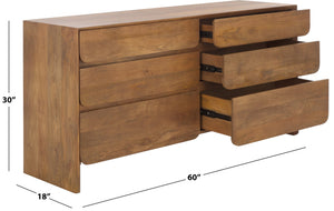 Safavieh Grigorio 6 Drawer Wood Dresser - Elegant Mango Wood Storage Solution For Your Dream Bedroom Decor Brown Wood ,Metal Sfv8307a