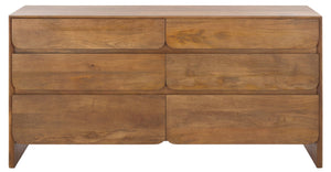 Safavieh Grigorio 6 Drawer Wood Dresser - Elegant Mango Wood Storage Solution For Your Dream Bedroom Decor Brown Wood ,Metal Sfv8307a