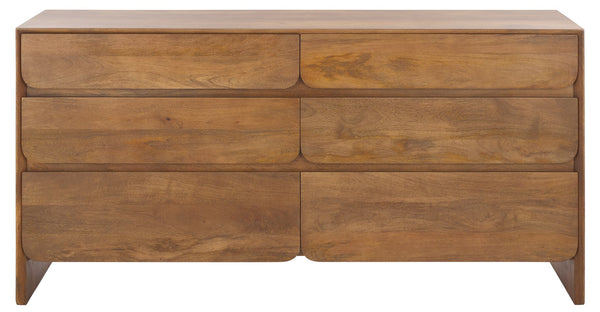 Safavieh Grigorio 6 Drawer Wood Dresser - Elegant Mango Wood Storage Solution For Your Dream Bedroom Decor Brown Wood ,Metal Sfv8307a
