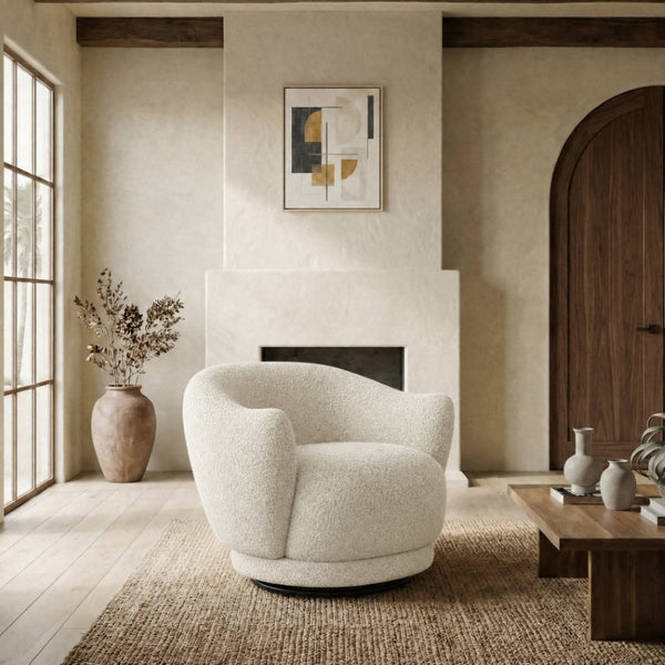 Safavieh Octavio Barrel Swivel Accent Chair Upholstered Fabric Seat for Living Room Comfort Beige SFV8800A