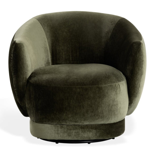 Safavieh Octavio Barrel Swivel Accent Chair Upholstered Fabric Seat for Living Room Comfort Olive Green SFV8800B