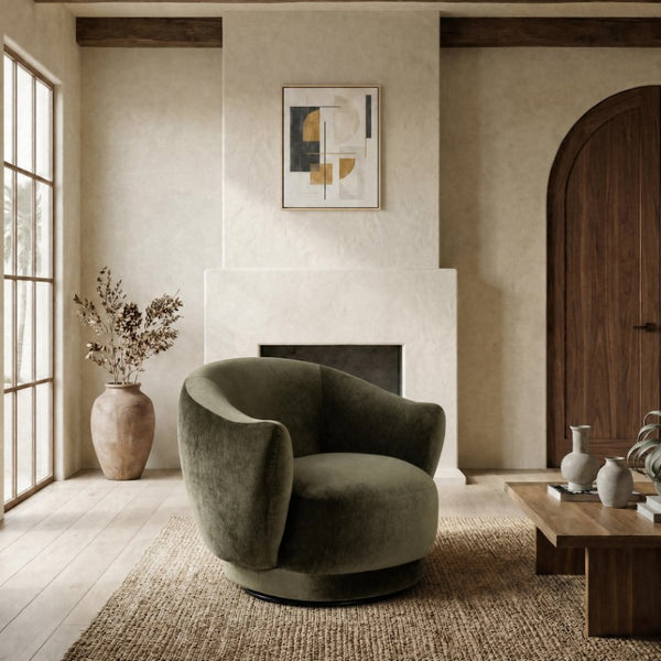 Safavieh Octavio Barrel Swivel Accent Chair Upholstered Fabric Seat for Living Room Comfort Olive Green SFV8800B