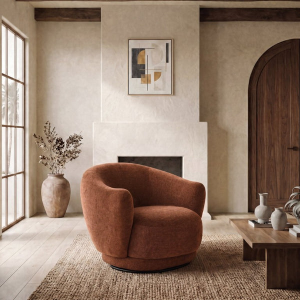 Safavieh Octavio Barrel Swivel Accent Chair Upholstered Fabric Seat for Living Room Comfort Dark Rust SFV8800C