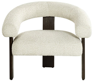 Safavieh Noelani Curved Back Accent Chair Beige Fabric Dark Walnut Frame Mid Century Modern SFV8801A