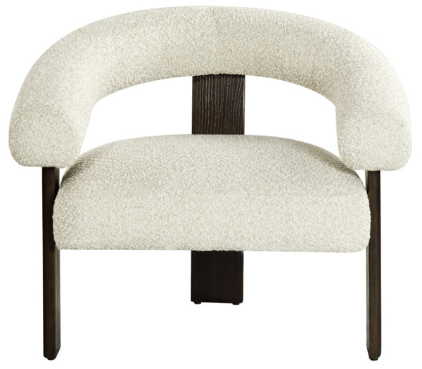 Safavieh Noelani Curved Back Accent Chair Beige Fabric Dark Walnut Frame Mid Century Modern SFV8801A