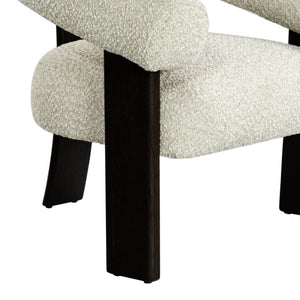 Safavieh Noelani Curved Back Accent Chair Beige Fabric Dark Walnut Frame Mid Century Modern SFV8801A
