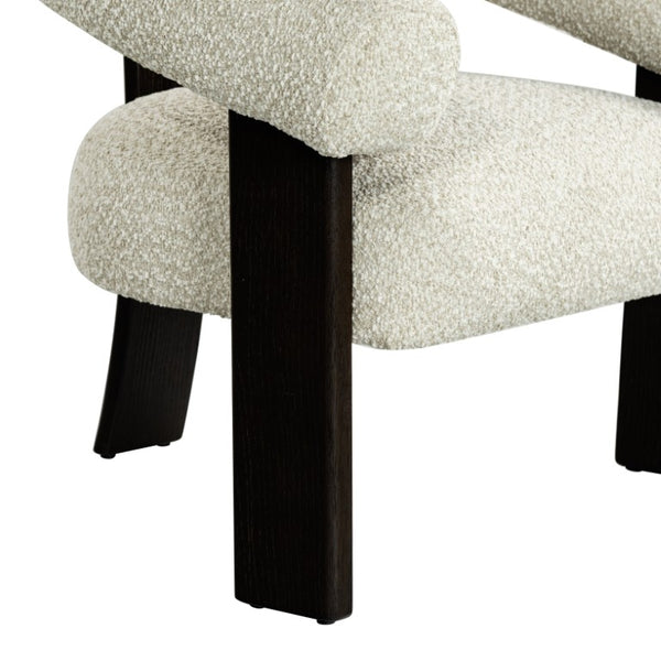 Safavieh Noelani Curved Back Accent Chair Beige Fabric Dark Walnut Frame Mid Century Modern SFV8801A