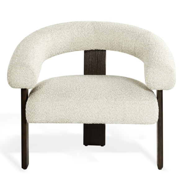 Safavieh Noelani Curved Back Accent Chair Beige Fabric Dark Walnut Frame Mid Century Modern SFV8801A