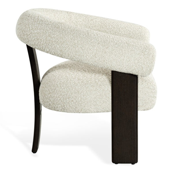 Safavieh Noelani Curved Back Accent Chair Beige Fabric Dark Walnut Frame Mid Century Modern SFV8801A
