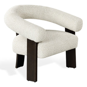 Safavieh Noelani Curved Back Accent Chair Beige Fabric Dark Walnut Frame Mid Century Modern SFV8801A