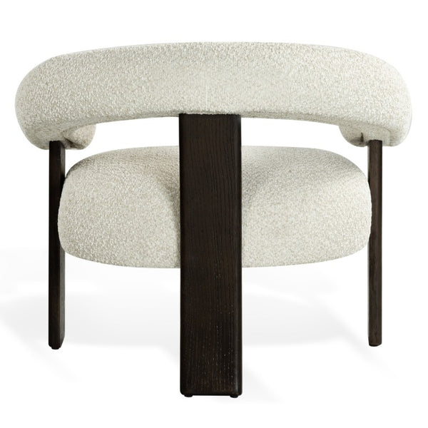Safavieh Noelani Curved Back Accent Chair Beige Fabric Dark Walnut Frame Mid Century Modern SFV8801A