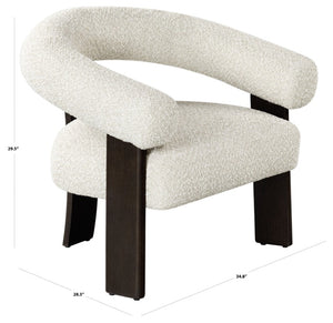 Safavieh Noelani Curved Back Accent Chair Beige Fabric Dark Walnut Frame Mid Century Modern SFV8801A