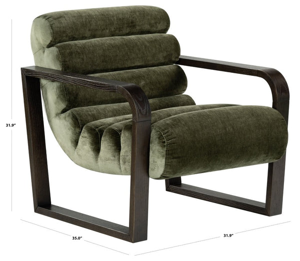 Safavieh Kellibeth Velvet Accent Lounge Chair with Dark Walnut Legs for Living Rooms Green SFV8802B