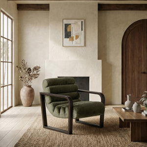 Safavieh Kellibeth Velvet Accent Lounge Chair with Dark Walnut Legs for Living Rooms Green SFV8802B